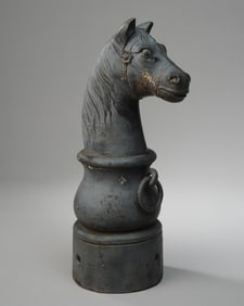 19th C. Cast Iron Horse Head Hitching Post Finial