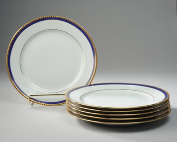 6 Tiffany & Co "Blue Band" Dinner Plates, Limoges