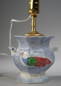 Blue Spatter China Peafowl Sugar, Lamped