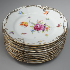 Set of 10 Antique Dresden Style Porcelain Plates
