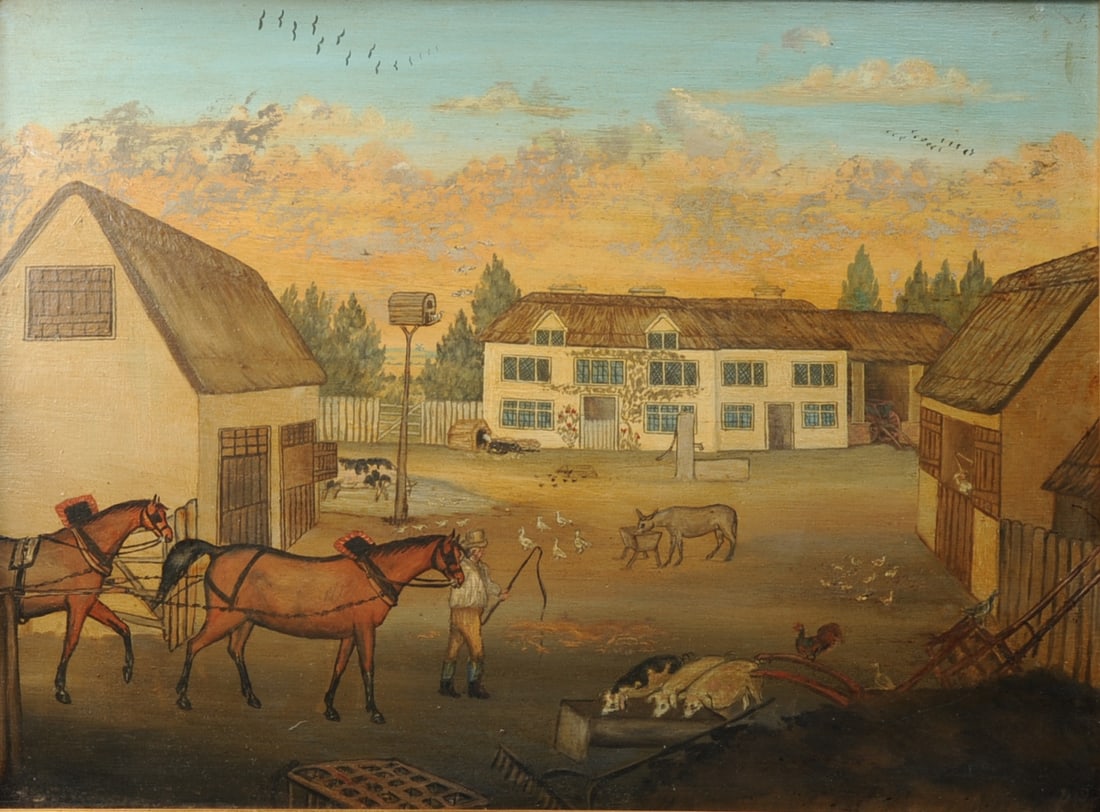 19th C. Folk Art Painting,  Farm Scene (1 of 7)