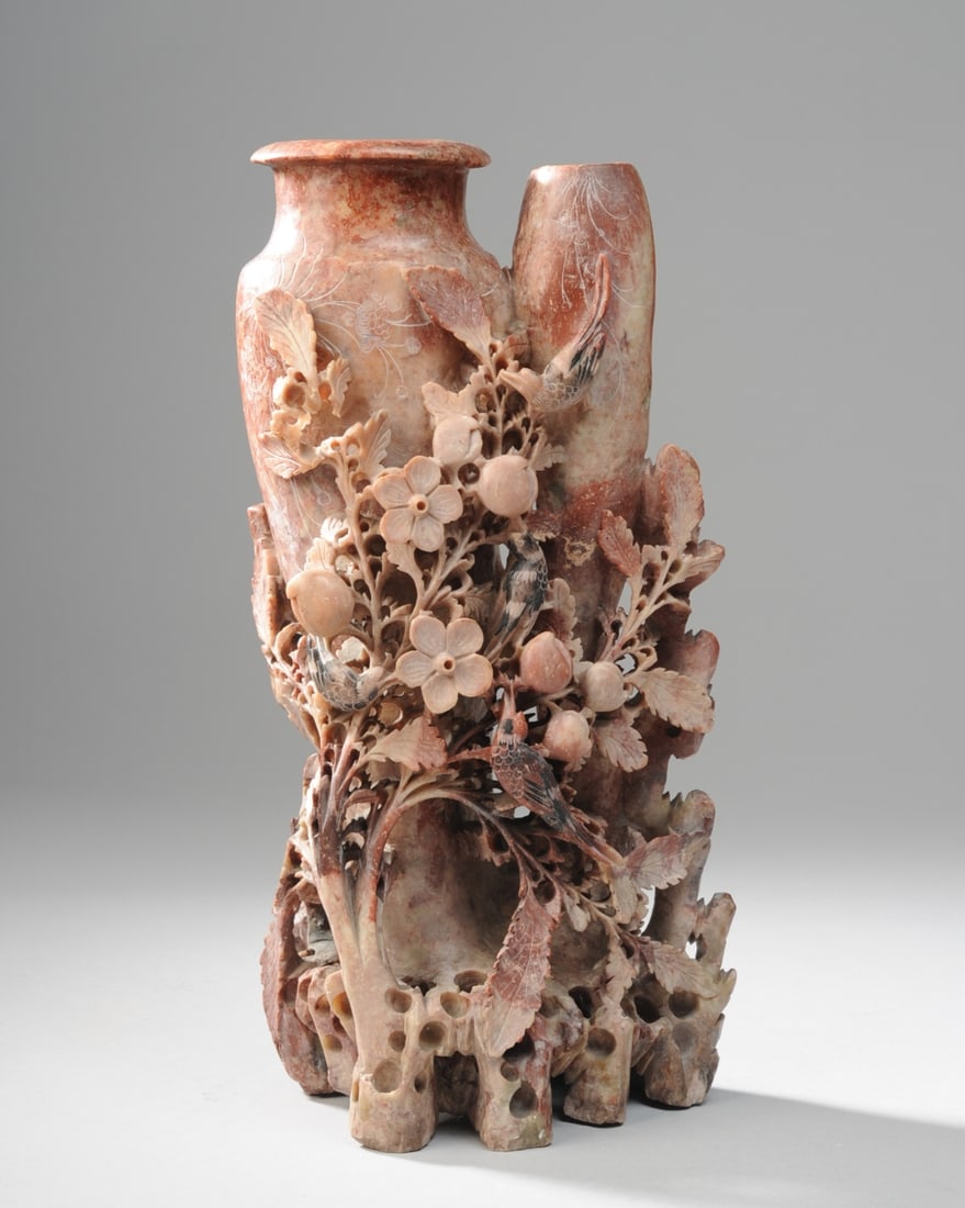 Large Chinese Carved Soapstone Vase (1 of 7)