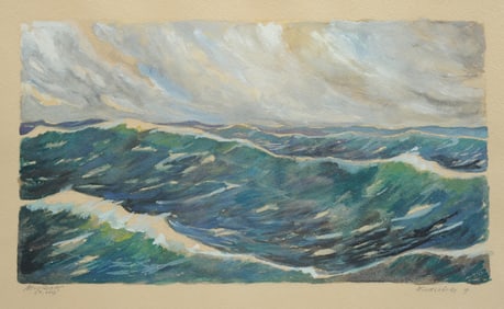 German WWII Era Watercolor or Gouache Seascape
