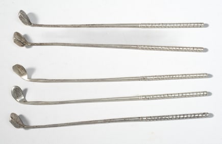 5 Sterling Silver Golf Club Stirrers, Cartier +