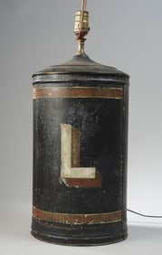 Large 19th C. English Tole Tea Cannister as Lamp