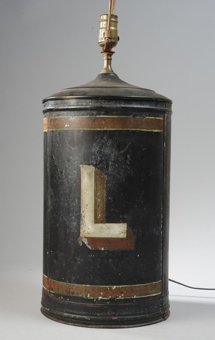 Large 19th C. English Tole Tea Cannister as Lamp (1 of 5)