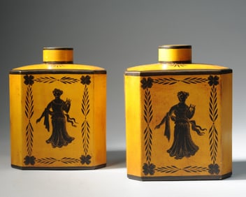 Pair French Tole Tea Caddies / Cannisters