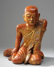 Burmese Mandalay Gilt Lacquer Monk Figure
