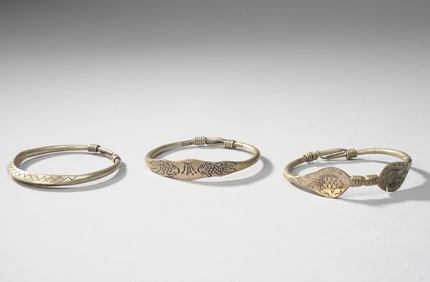 3 Antique Chinese Silver Bangle Bracelets