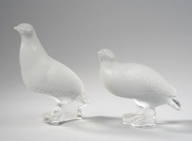 Pair Lalique Glass Pigeons