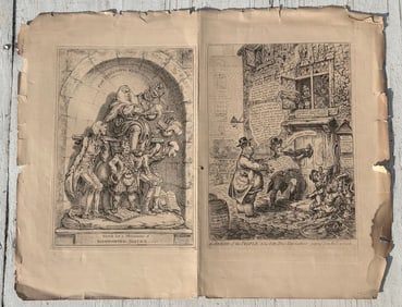 Antique Gillray Satire Double-Sided Print
