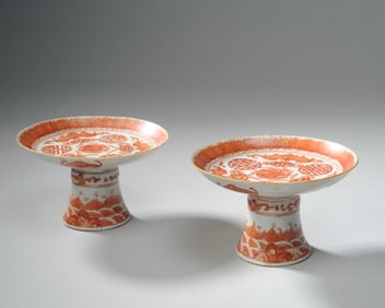 Pr. Chinese Stem Cups, Pedestal Dishes, Qing