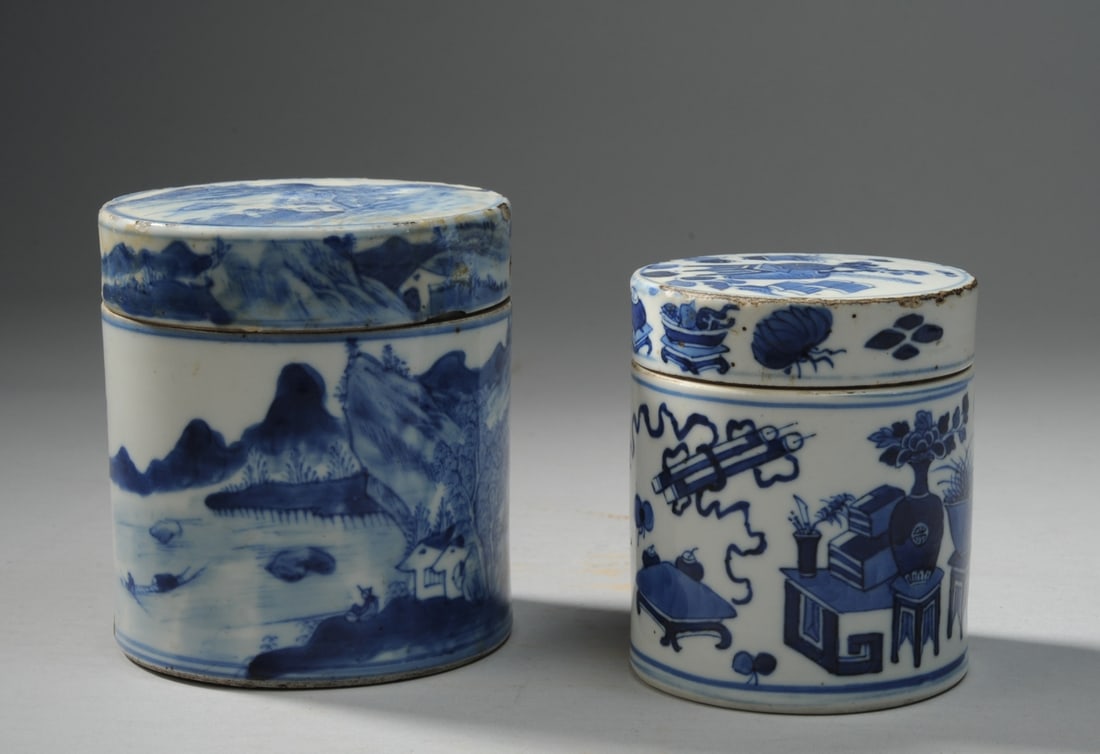 Two Antique Chinese Blue & White Lidded Jars (1 of 8)
