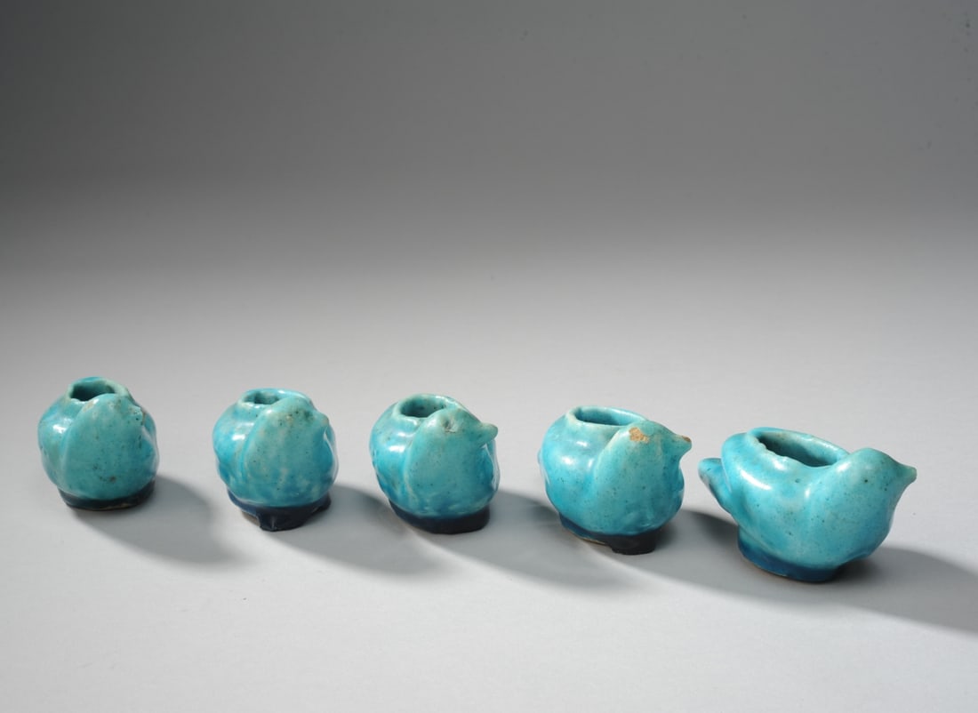 5 Small Persian Turquoise Glazed Bird Vessels (1 of 13)