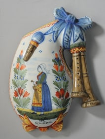 Vintage H. Quimper Unusual Wall Pocket Vase