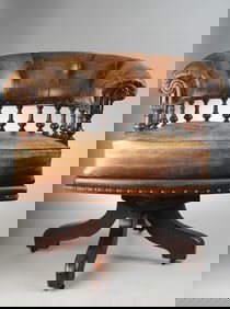 19th C. Button Tufted Leather Swivel Tub Chair