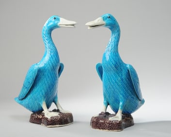 Pr Chinese Export Glazed Turquoise Ducks 12"