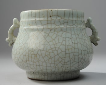Chinese Yuan Glazed Porcelain 2-Handled Jar