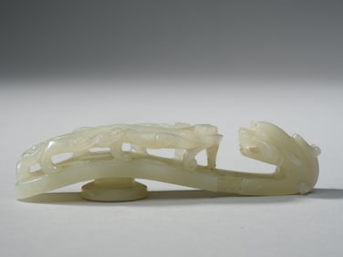 Antique Chinese Celadon Jade 'Chilong' Belt Hook