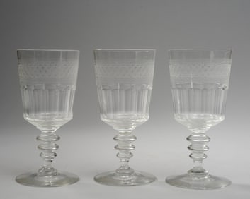 3 cut crystal wine glasses L 19th / E 20th C.