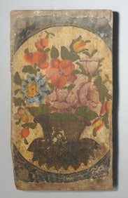 Antique Floral Folk Painted Wood Panel
