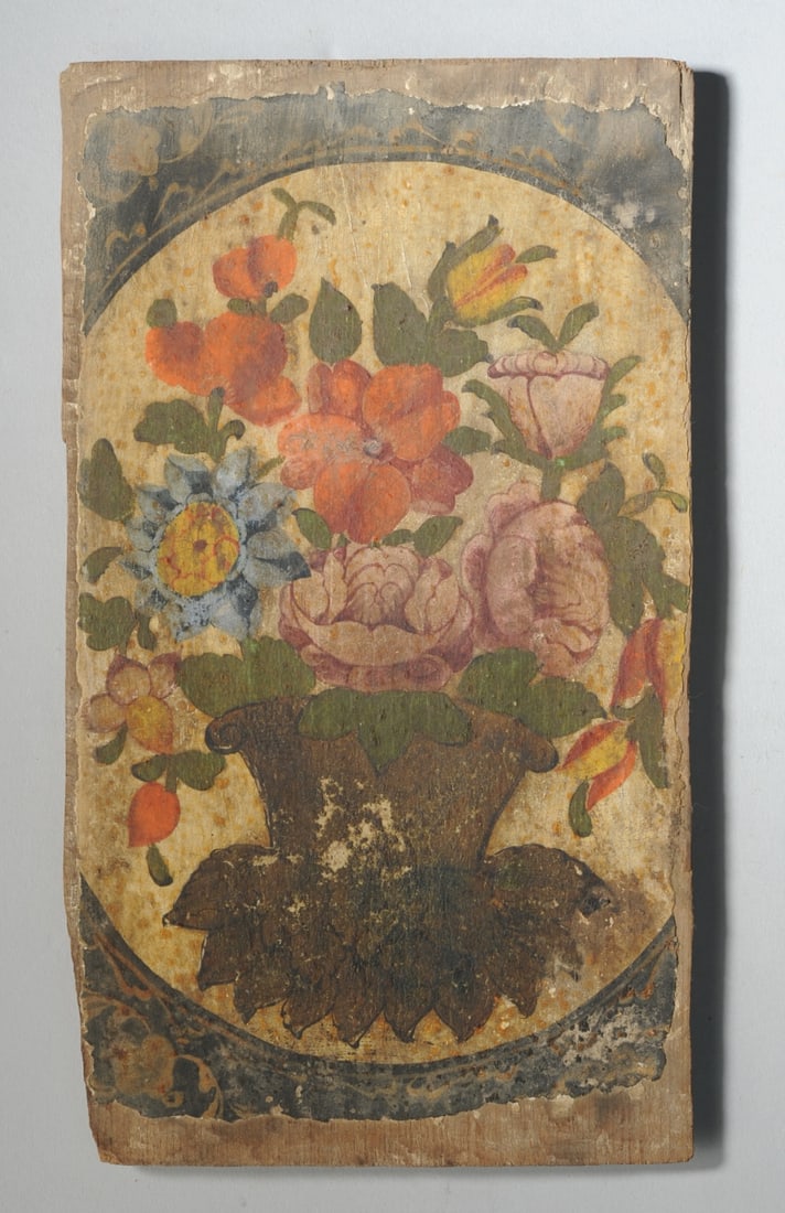 Antique Floral Folk Painted Wood Panel (1 of 4)