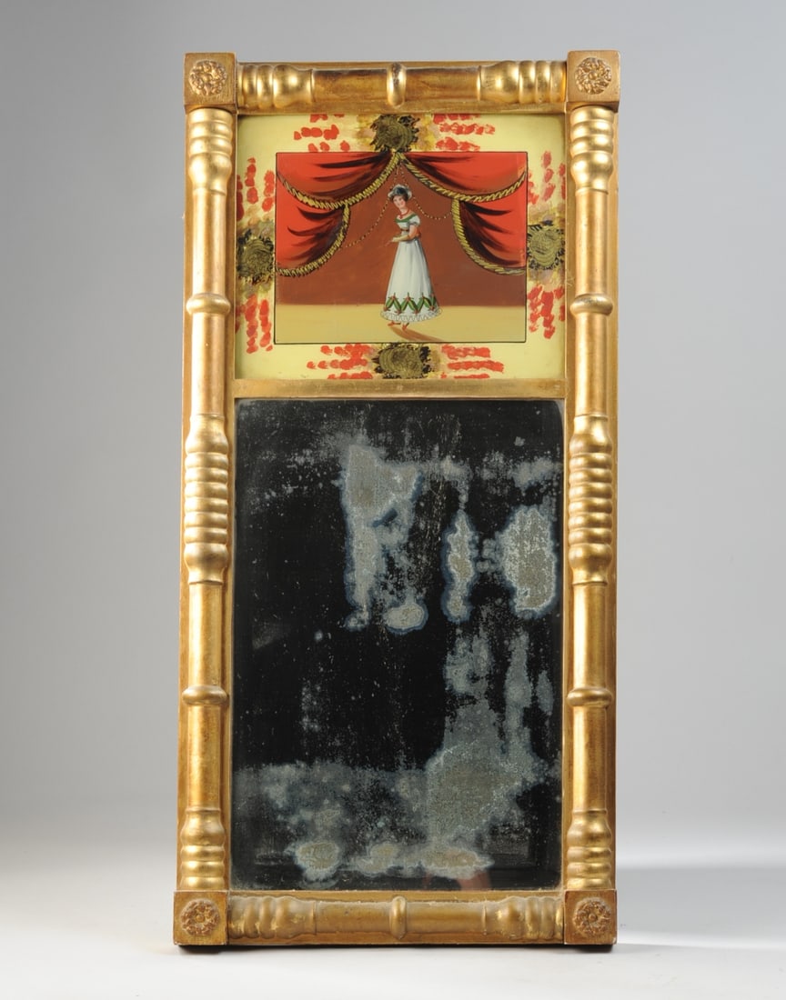 19th C. American Giltwood Eglomise Mirror (1 of 4)