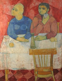 Big 1957 Modernist Painting, Illegibly Signed