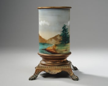 Antique Bronze Mounted Porcelain Cylinder Vase
