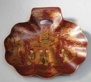 Chinoiserie Paper Mache Shell Dish / Crumb Tray