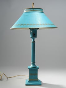 Vintage Tole Lamp in Turquoise Blue