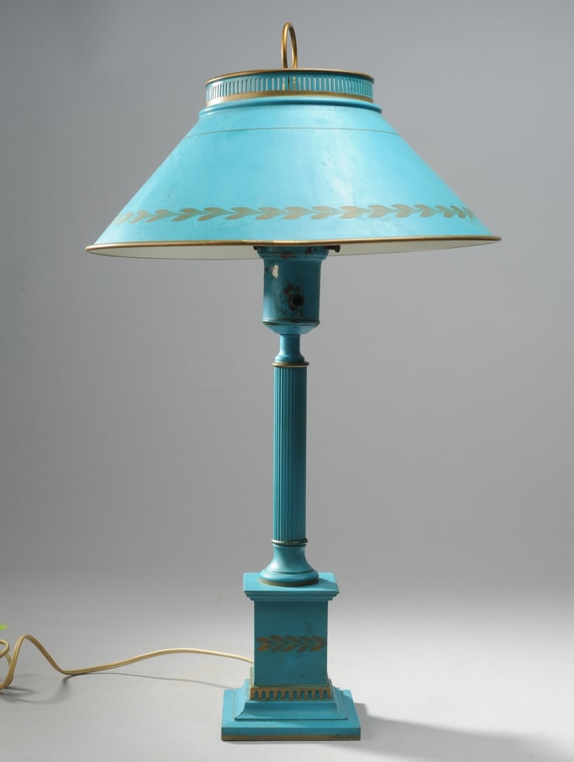 Vintage Tole Lamp in Turquoise Blue (1 of 4)