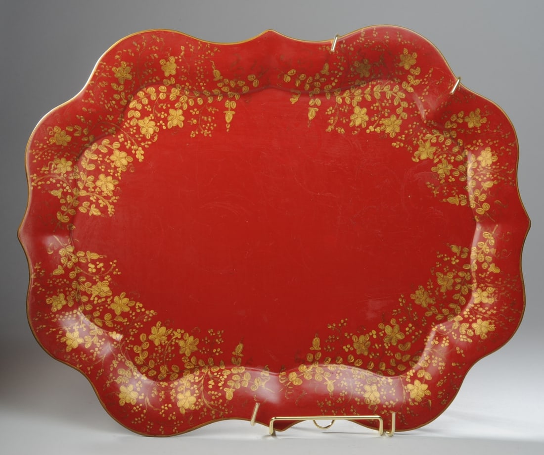 Large Red & Gilt Hand Painted Tole Tray (1 of 6)