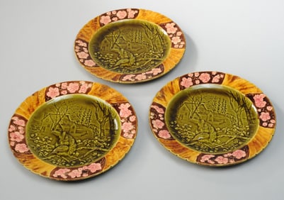 3 19th C. Sarreguemines French Majolica Plates