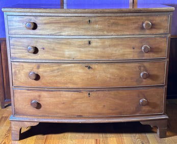 18th C. Mid Atlantic Bow Front Chest of Drawers