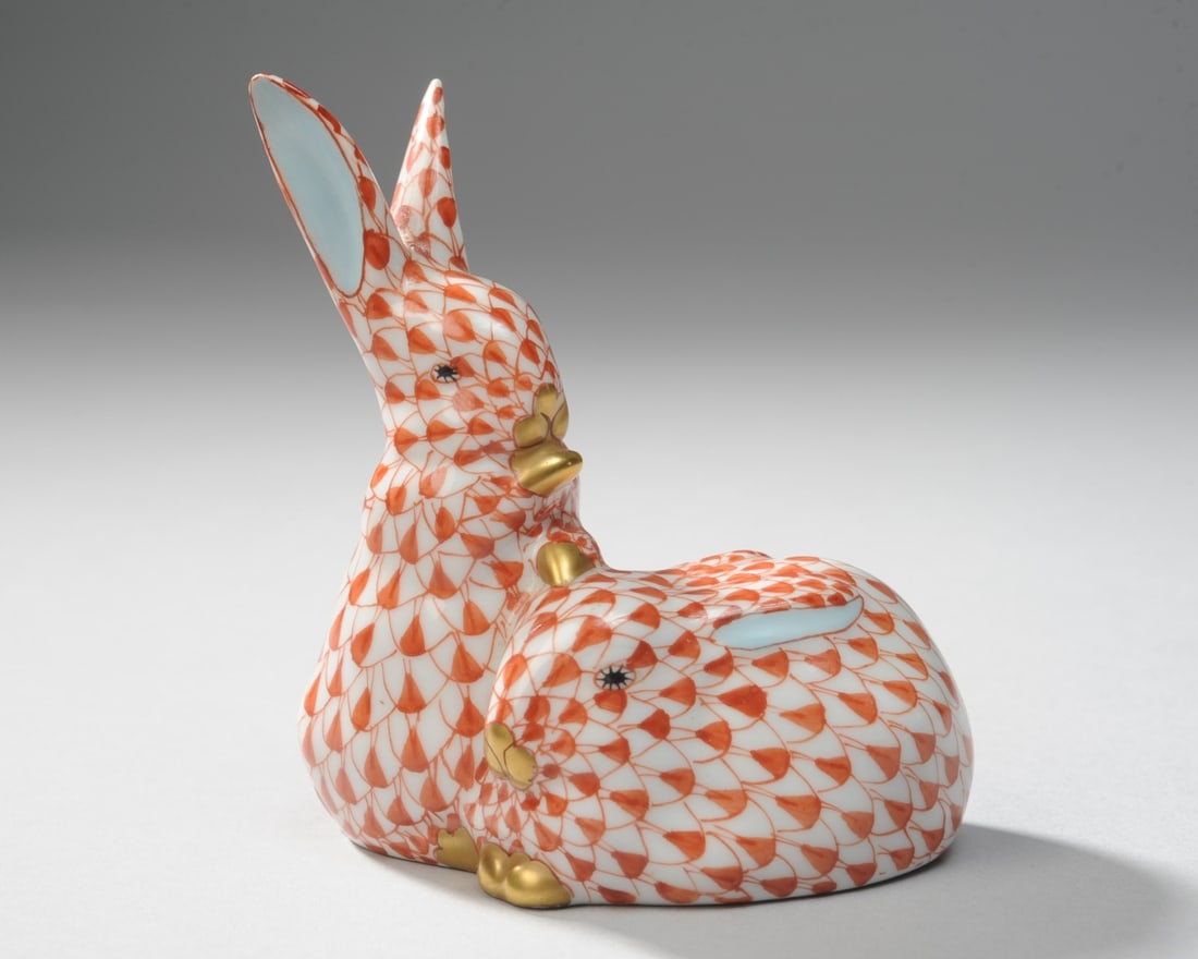 Herend Orange Fishnet Rabbit Group (1 of 4)