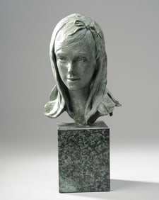Mid Century Bronze Portrait Bust of Young Woman