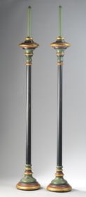 Pair of Monumental Painted Wooden Torcheres