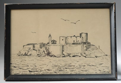 1929 ink Drawing Chateau d'If, Marseille