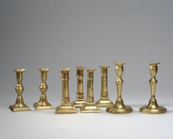 8 Antique Brass Push-Up Candlesticks