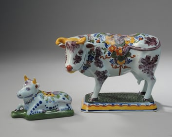 Two Delft Polychrome Cow Figures