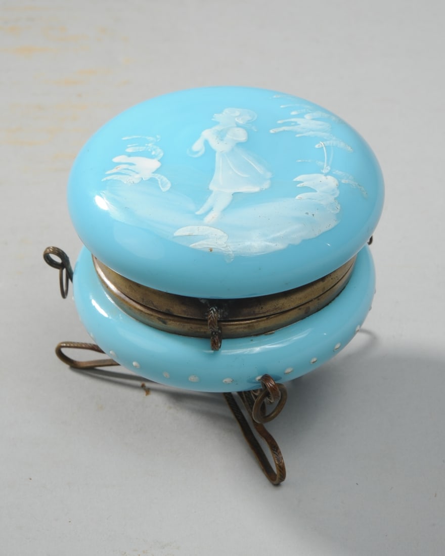 Blue Opaline Glass Mary Gregory Style Powder Jar (1 of 3)