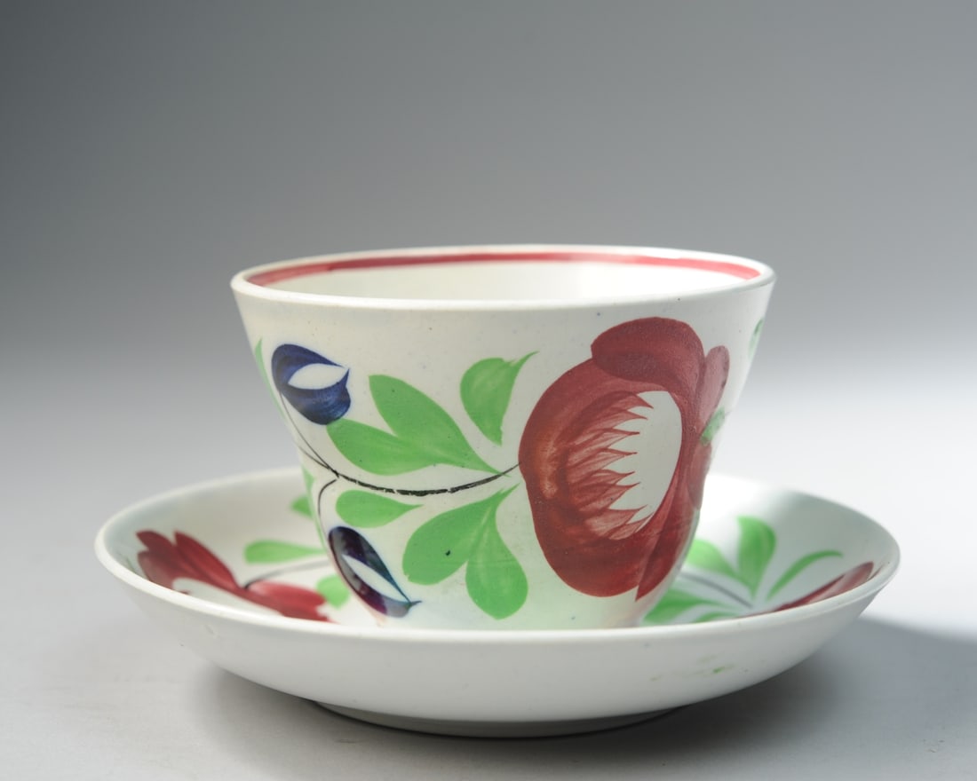 Early Adams Rose Pearlware Cup & Saucer (1 of 4)