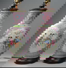 Pair Chinese Famille Rose Vases as Lamps