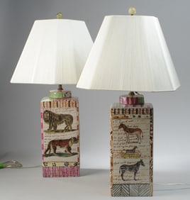 Pair Signed John Derian Animal Lamps