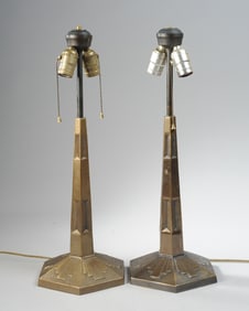 Pair Art Deco Brass Table Lamps