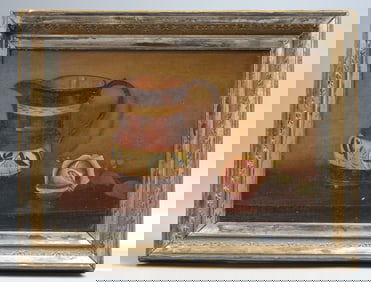 19th C. Folk Art Still Life Oil Painting