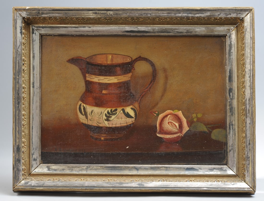 19th C. Folk Art Still Life Oil Painting (1 of 4)