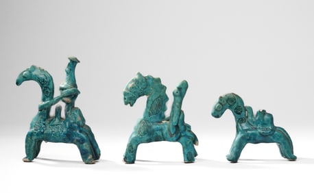 3 Persian Blue Glazed Pottery Horse Figures