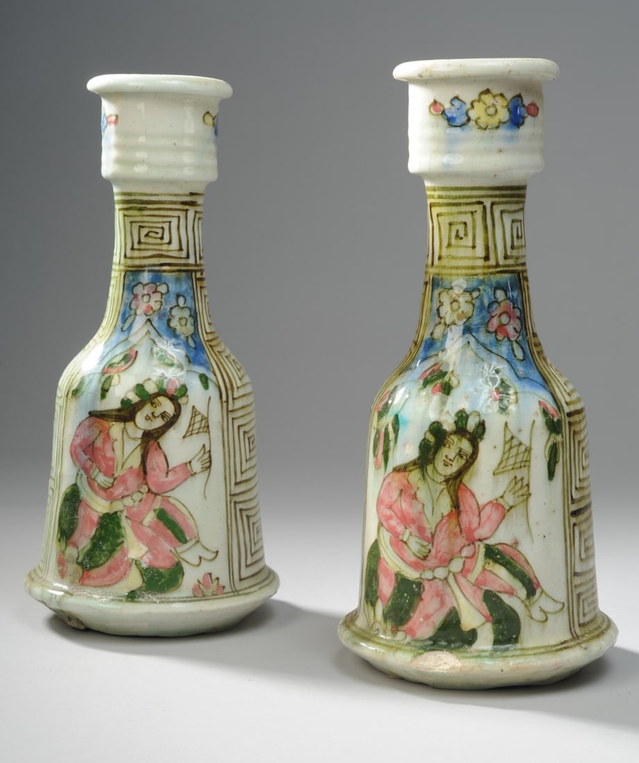 Pair Persian Qajar Huqqa / Hookah Bases / Vases (1 of 11)